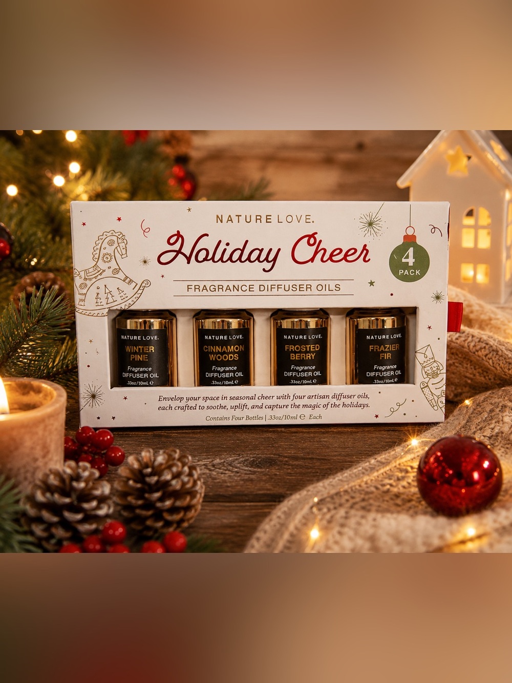 Nature Love Holiday Cheer Fragrance Diffuser Oils 4 Pack Christmas Winter Scents